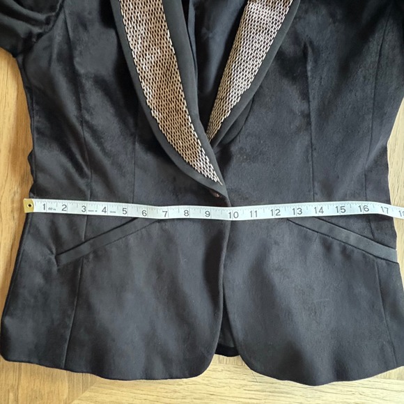 $395 TED BAKER London Kairaa Blk Velvet Suit Jacket‎ Chain Collar Blazer US2/UK6 - Picture 12 of 16